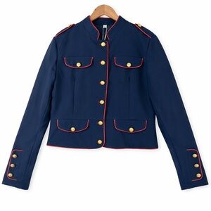 Navy Military Style Women's Jacket Single Breasted Gold Buttons Tailored Size XL